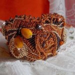 Bracelet Lady in Orange cuff Haute-Couture embroidered with Swarovski crystals and Miyuki seed beads.